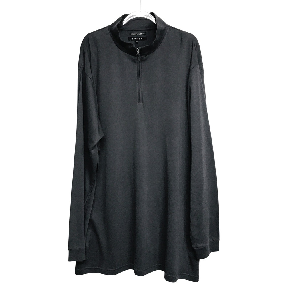 SYNRGY Mens 3XLT Luxury Pima Cotton Quarter Zip Pullover‎ Charcoal Gray
